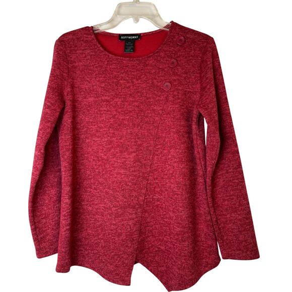 Soft Works Marled Red Asymmetrical Button Shoulder Knit Top Size S/P - Picture 2 of 7